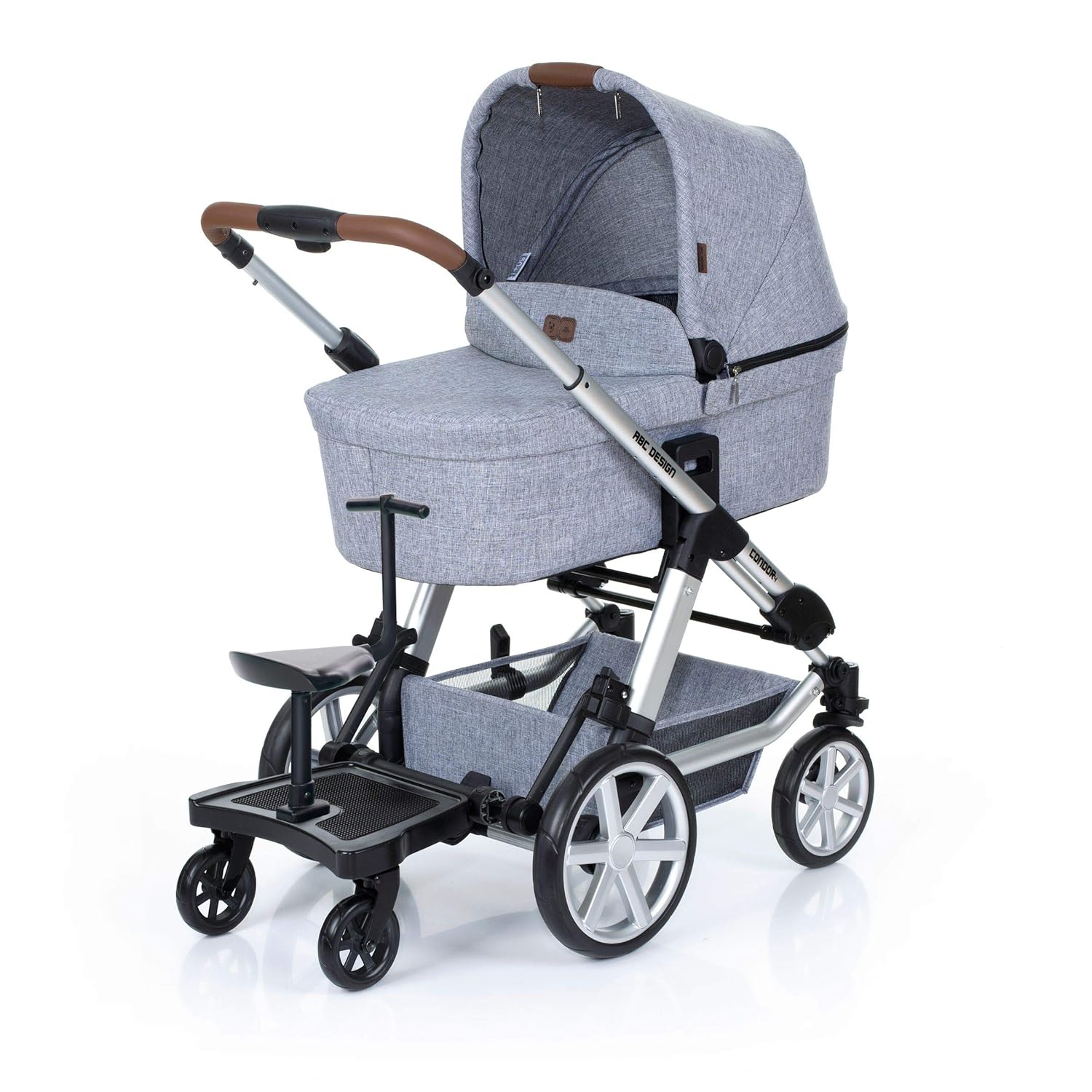 Set ABC Design Trittbrett Kiddie Ride On 2 mit Stoffwindel von Kinderhaus Blaubär | Mitfahrbrett universal passend | Rollbrett für Kinderwagen Buggy bis 20 kg, Größe:SET Trittbrett + Sitz