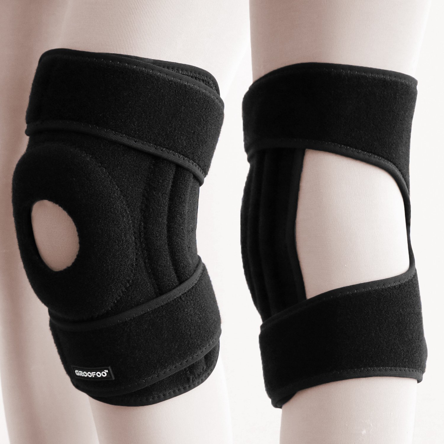 Knee Brace, GROOFOO [Hinged Knee Brace] [Knee Support] [Hinged Knee Brace]- Non Slip Comfortable Neoprene with 2 Strong Adjustable Velcro Grips- Insert a soft cushion ring for patella