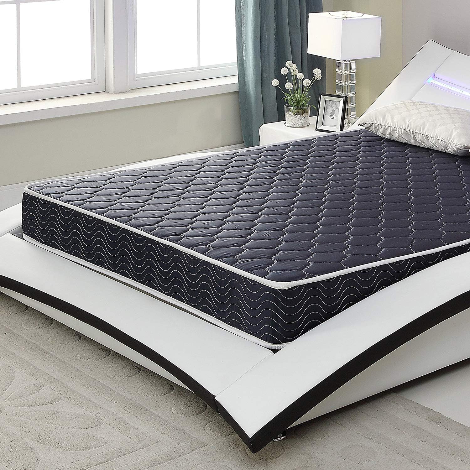 AC Pacific 6" Foam Mattress Covered in a Stylish Navy Blue Waterproof Fabric, Twin, Navy Blue: Furniture & Decor