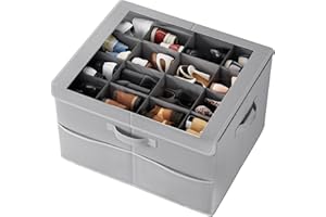 PHINOX Shoe Organizer for Closet, Fits up to 16 Pairs, Shoe Storage Bins with Clear Cover and Reinforced Handles, Foldable Shoe Storage Organizer, Space Saving Shoe Holder for Wardrobe, 1 Pack Grey