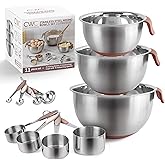 COOK WITH COLOR Stainless Steel Mixing Bowls Set and Measuring Cups- Nesting Bowls with Non-Slip Bottom and Easy-Grip Handles, Rose, 11 Pieces