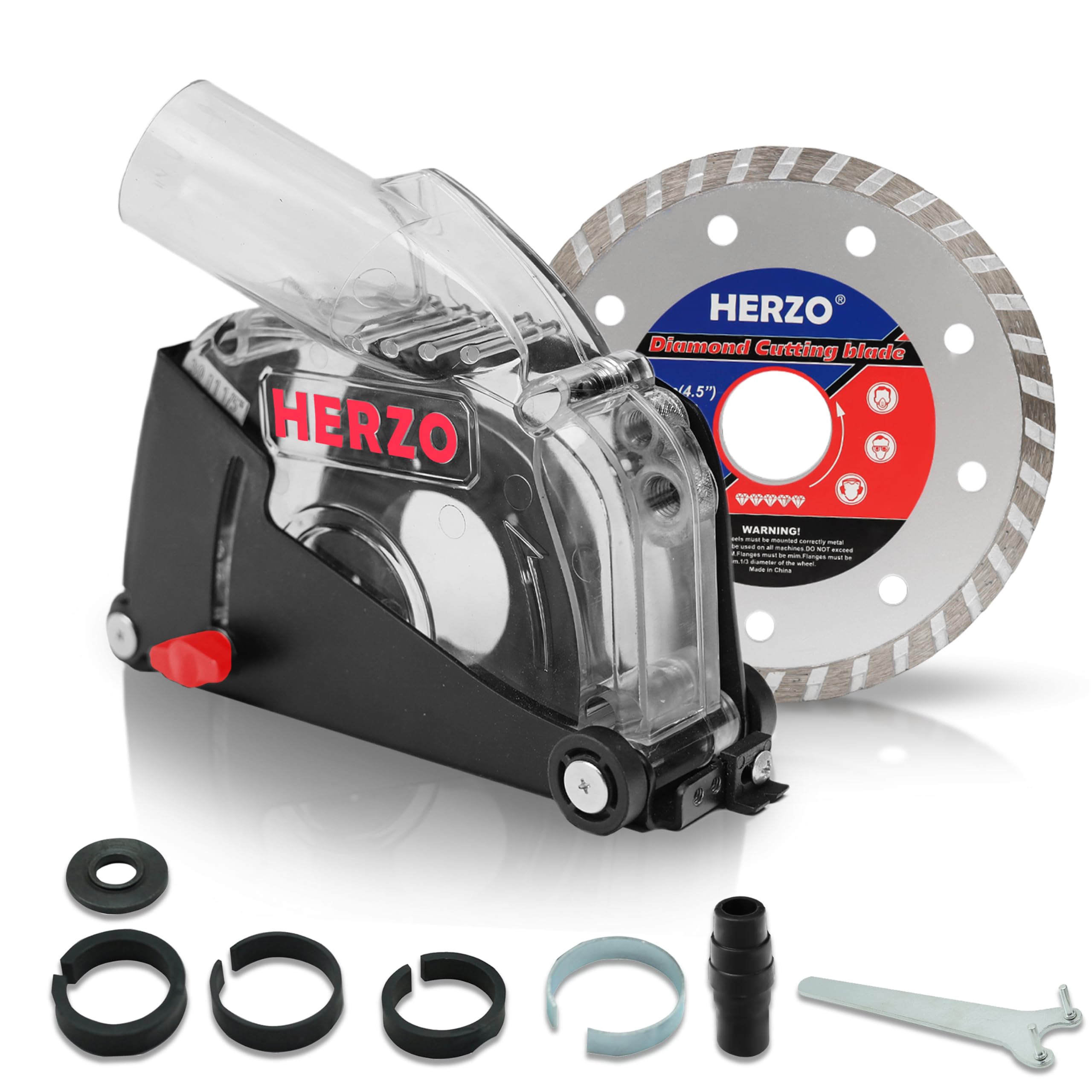 Dust Extraction Cutting Guard,HERZO Cutting Dust Shroud with Diamond Saw Blade for 5 inch Angle Grinder