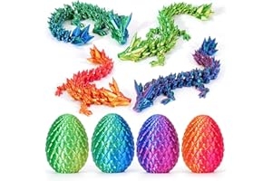 YILCER 4Pcs 3D Printed Dragon Eggs with Dragon Inside Articulated Animals Cool Crystal 3D Print Dinosaur Toy Dino Eggs for Boys Girls Home Decor