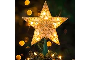 Dazzle Bright 11'' Star Tree Topper, Glitter Christmas Tree Top with 10 Lights, Xmas Tree Decoration (Gold)
