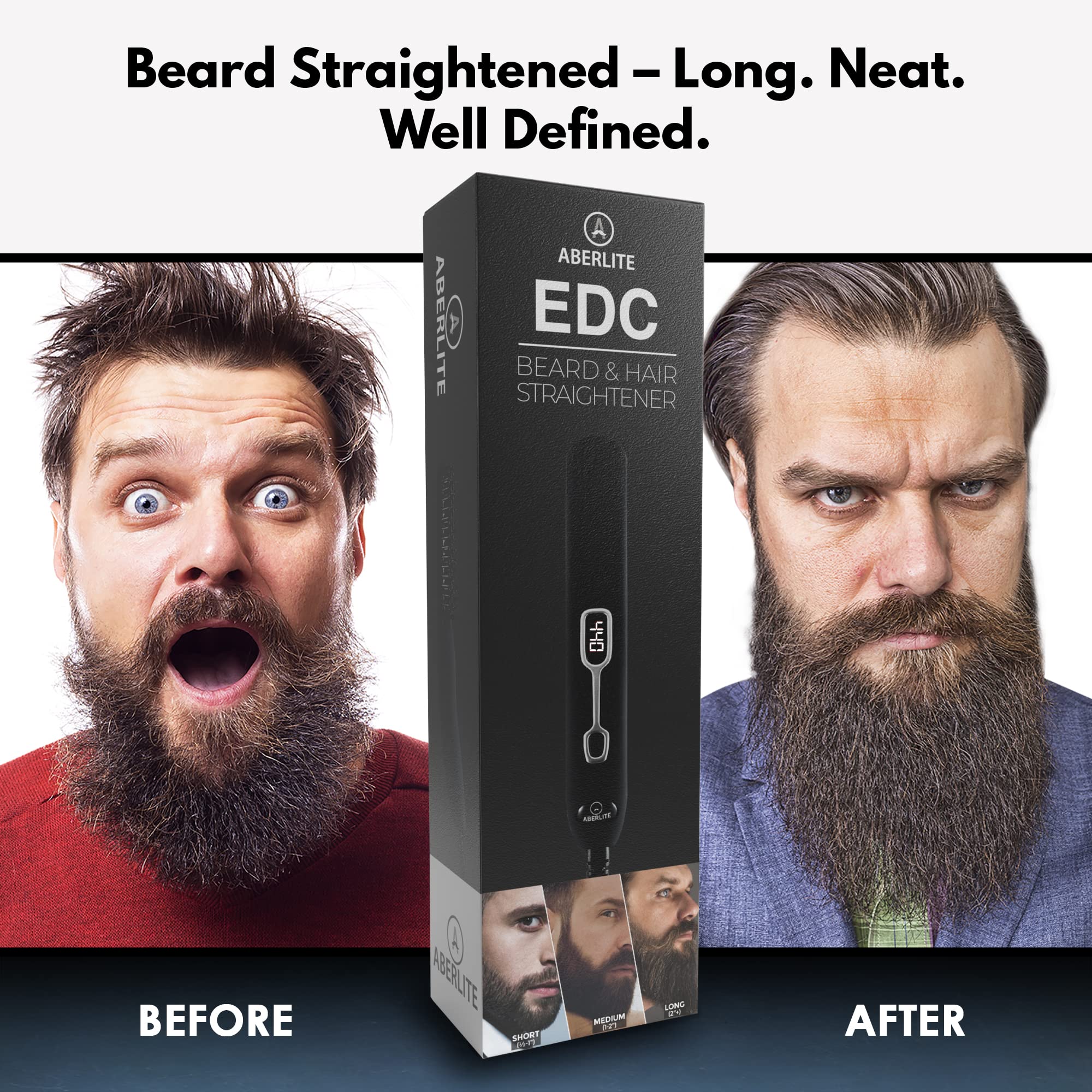 Aberlite EDC Premium Beard Straightener Brush for Men Professional Straightening Tool Heated