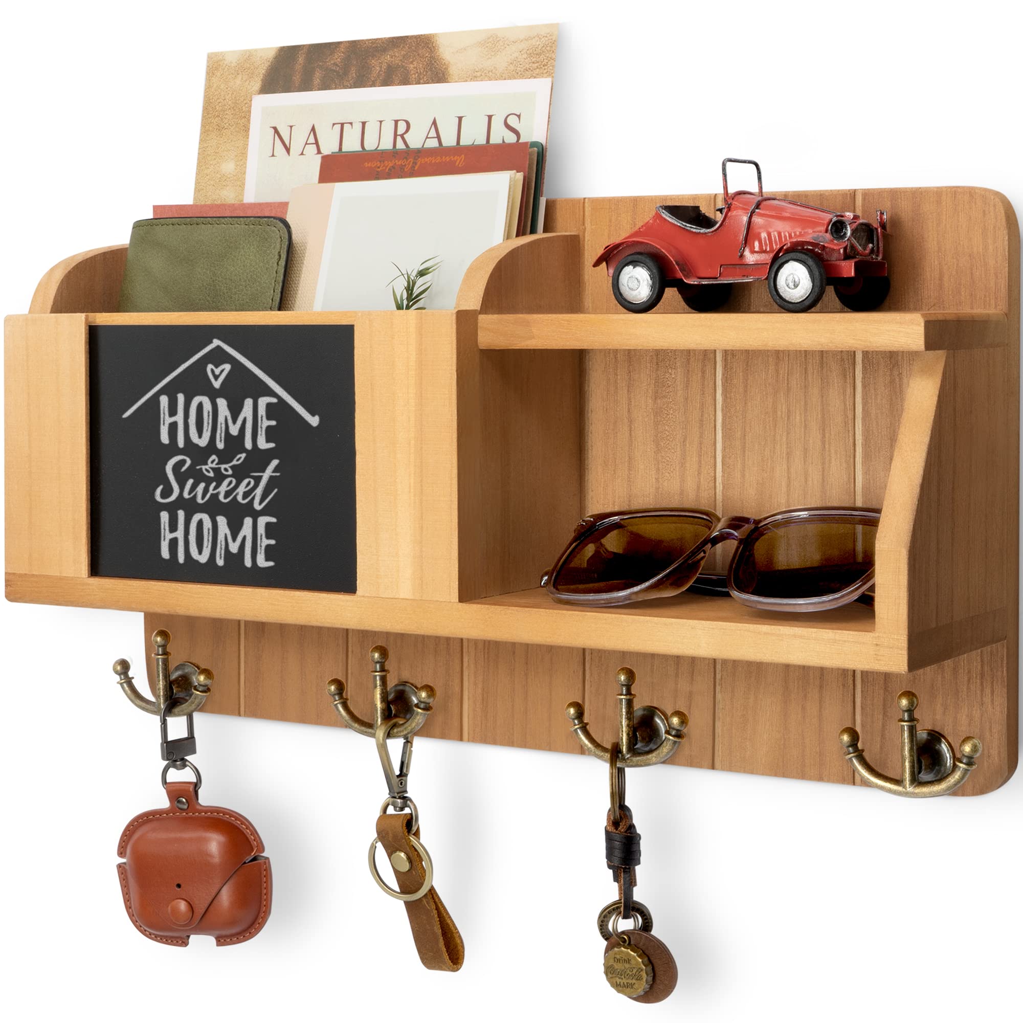 Photo 1 of Rebee Vision Farmhouse Key Holder for Wall - Mail Organizer with Chalkboard with 4 Hooks - Rustic Key Hanger for Home Decor