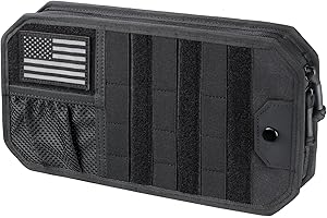 LIVANS Tactical Car Sun Visor Organizer, Automotive Semi-Rigid MOLLE Panel with Zipper Storage Pouch & Glasses Clip, Universal Fit for Trucks, SUVs, Jeeps & Patrol Vehicles (Black)