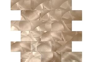 YMMXGE 10-Sheet Peel and Stick Backsplash Tile for Home Decor, Self Adhesive Subway Sticker Aluminum 3D Wall Stick on Kitchen,Bathroom,Fireplace,Laundry Table (10, Bright Rose Gold)