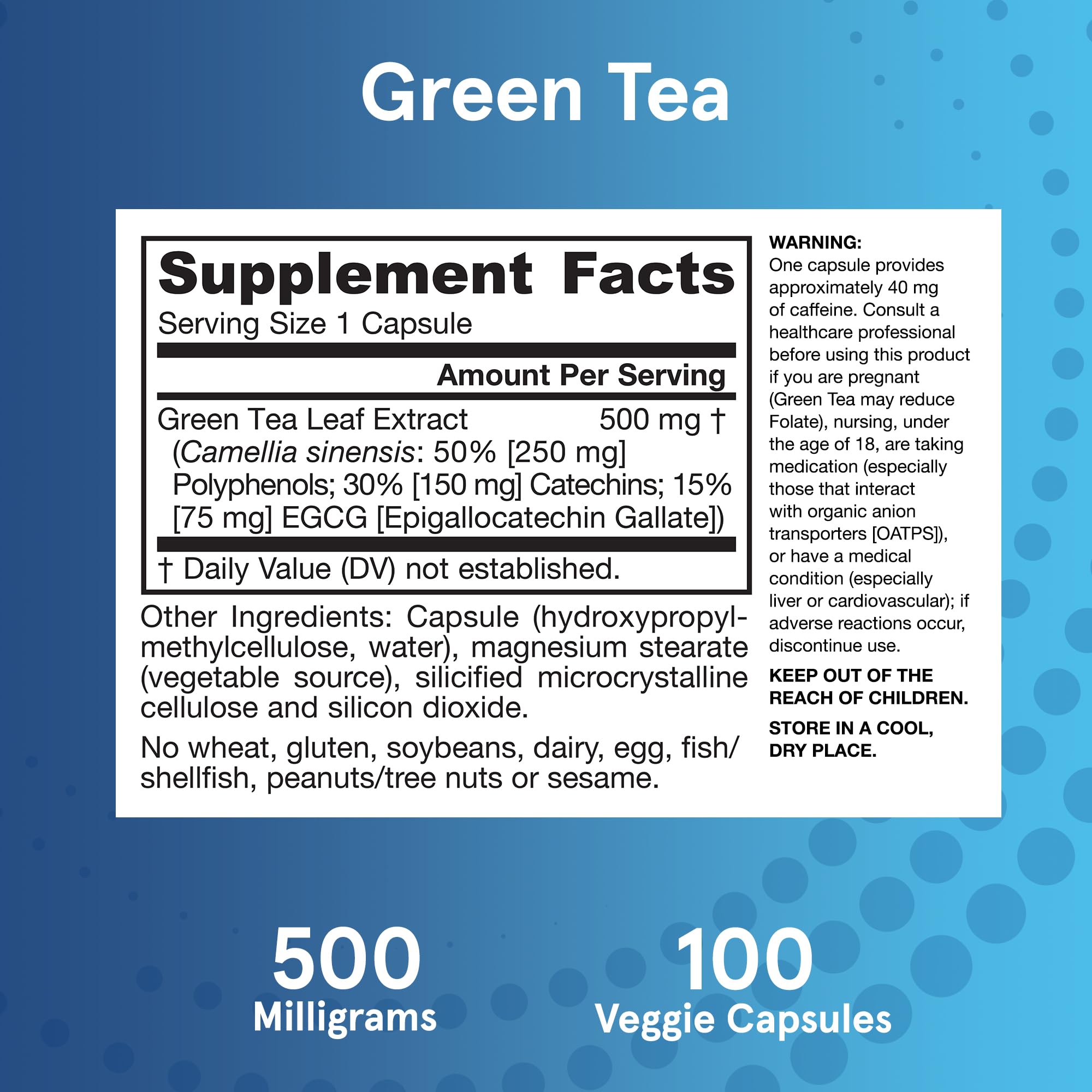 Jarrow Formulas Green Tea Herbal Antioxidant 500 mg, Dietary Supplement, Cardiovascular and Immune Health, 100 Capsules, 100 Day Supply