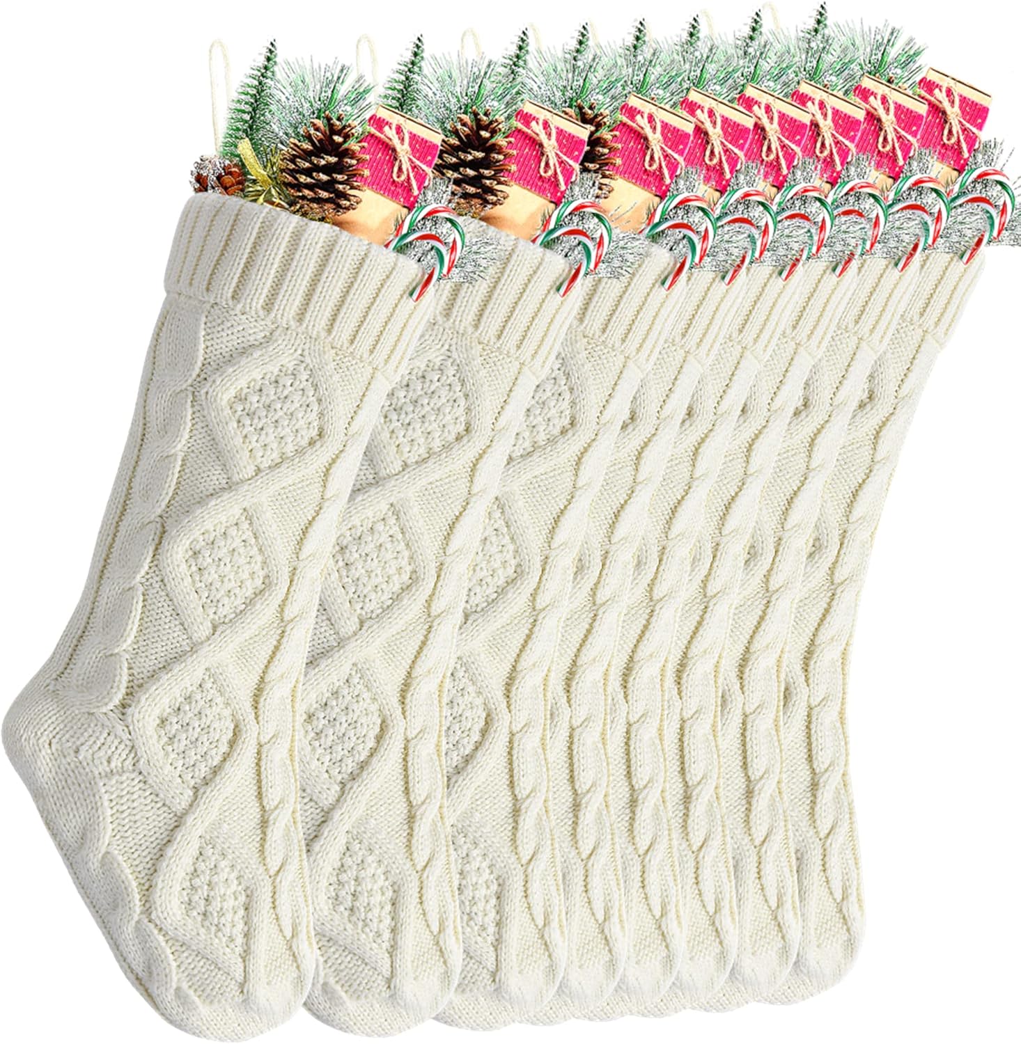 Stockings & Holders - Kunyida Christmas Stockings Bulk, Large 18 Inch Ivory Cable Knit Stocking for Xmas Holiday Decoration, 8 Pack