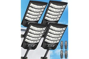 Gefolly Solar Street Lights Outdoor, 6500K Commercial Parking Lot Light Dusk to Dawn, IP68 Security Flood Lights with Motion Sensor Led Lamp for Warehouse, Road, Garden-4Pack