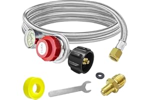 MEFUN 5 FT Propane Hose with Regulator for propane tank, 0-30PSI Adjustable High Pressure Propane Regulator with Gauge