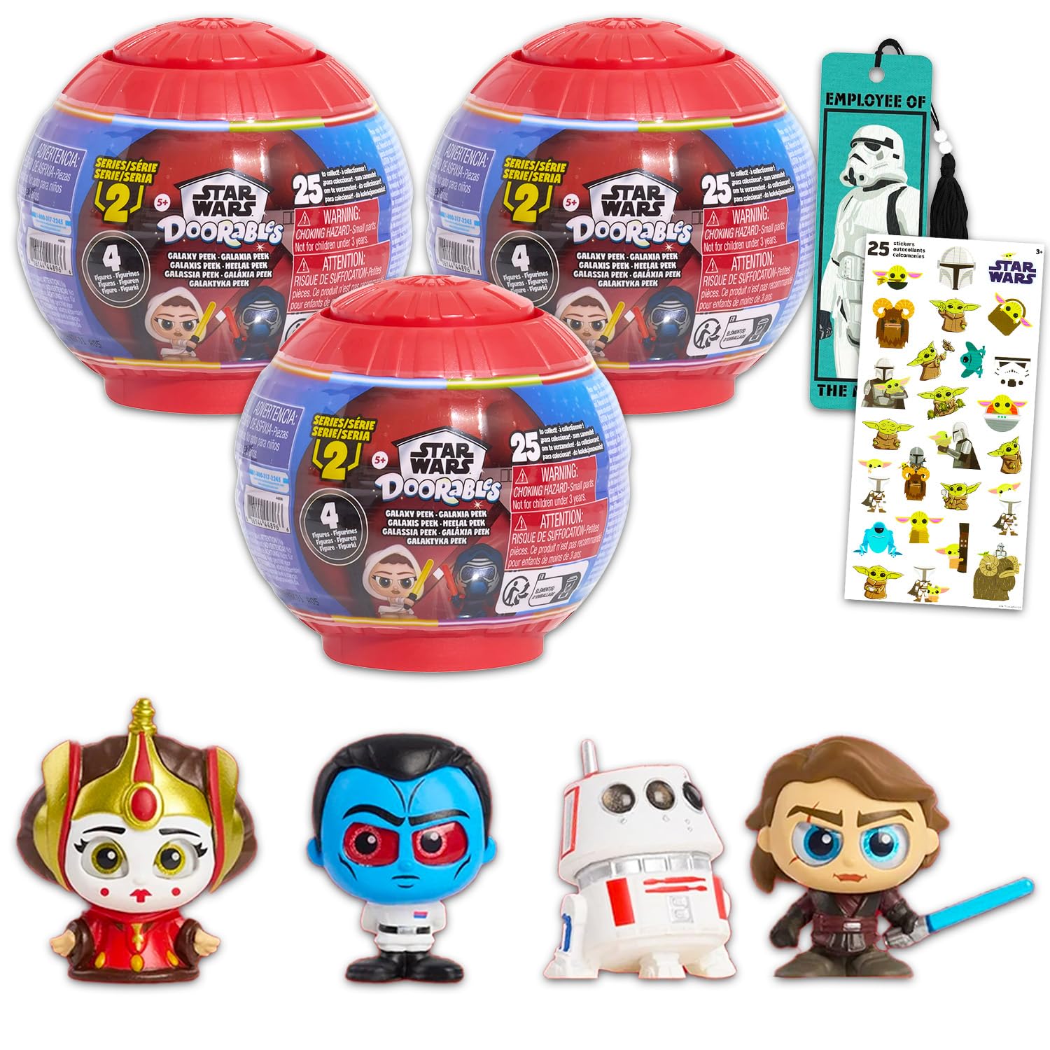 Photo 1 of Star Wars Doorables Galaxy Peek Set - 3 Pc Mini Figures in Death Star Case Star Wars Doorables Blind Bags Bundle with Stickers, More | Star Wars Mystery Mini Figures Set