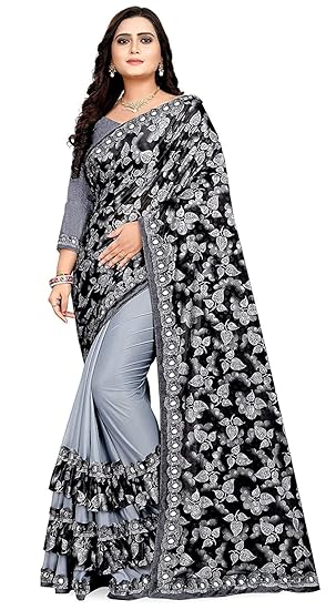 Market Magic Wolrd Womens Printed Lycra Silk Blend Saree With Blouse Pices