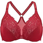 DELIMIRA Women's Front Closure Plus Size Full Coverage Lace Underwire Racerback Bra