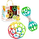 Bright Starts Easy-Grasp Oball Bundle Gift Set - Grasp The Day, Ball and Rattle Toys 2-Pack, BPA Free, Unisex, Newborn+