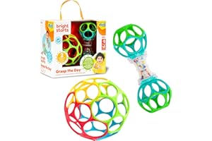 Bright Starts Easy-Grasp Oball Bundle Gift Set - Grasp The Day, Ball and Rattle Toys 2-Pack, BPA Free, Unisex, Newborn+