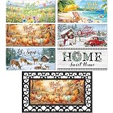 Tinideya Seasonal Door Mat Inserts 22 x 10 in, 6 Pack Holiday Doormat Set | Autumn Pumpkins, Merry Christmas, Let It Snow, Home Sweet Home, Interchangeable, Non Slip, Quick Dry, Entryway Decor