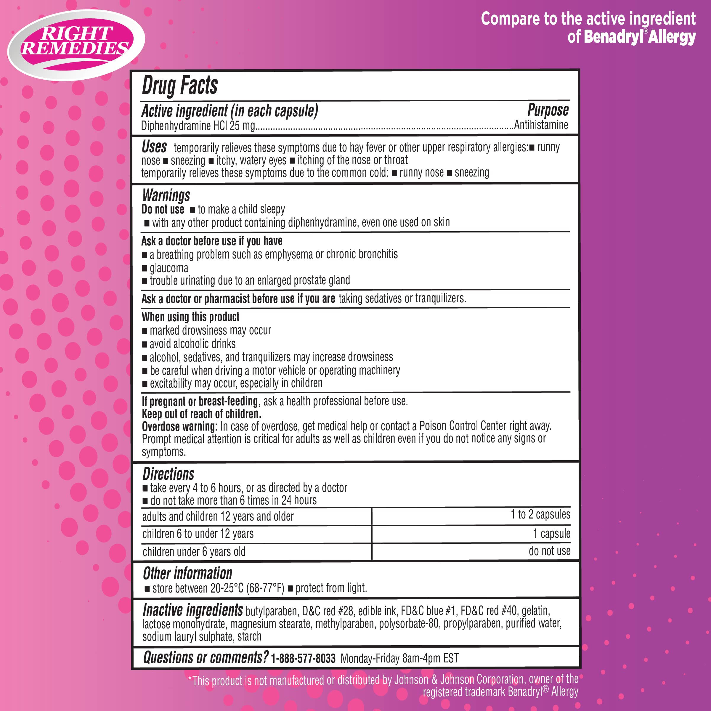 Allergy Relief, Antihistamine, Diphenhydramine HCL 25mg, Generic Benadryl Capsules, Relieves Seasonal Indoor or Outdoor Allergies, Runny Nose, Sneezing Allergy Relief (1000 Capsules)