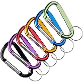 Neteez Keychain Carabiner Clip - 2.6" Small D-Ring Lightweight Color Set Key Chain Belt Clip Outdoor Backpacking Gate Snap Hook Camping, 6 pcs Pack