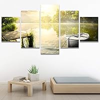 SIGNWIN 5 Panel Canvas Wall Art Modern Art Farmhouse/Country Lake Multicolor Nature Photography Relax/Calm for Home Decorations Ready to Hang - 60