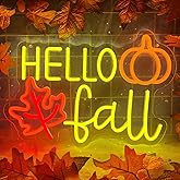Hello Fall Neon Sign, Dimmable Autumn Neon Lights With Maple Leaf for Wall Decor, Fall Pumpkin Led Light Up Signs for Thanksgiving Autumn Theme Party Backdrop Halloween Wedding Birthday Presents