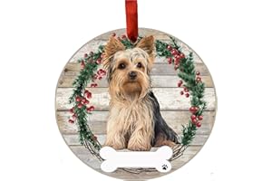E&S Imports Yorkie Ornament - E&S Pets - DIY Personalizable - Dog Gifts - Ceramic Round Ornament with Glazed Finish - X-mas Decoration - Christmas Ornaments Craft Gifts - Ornaments for Pet Lovers
