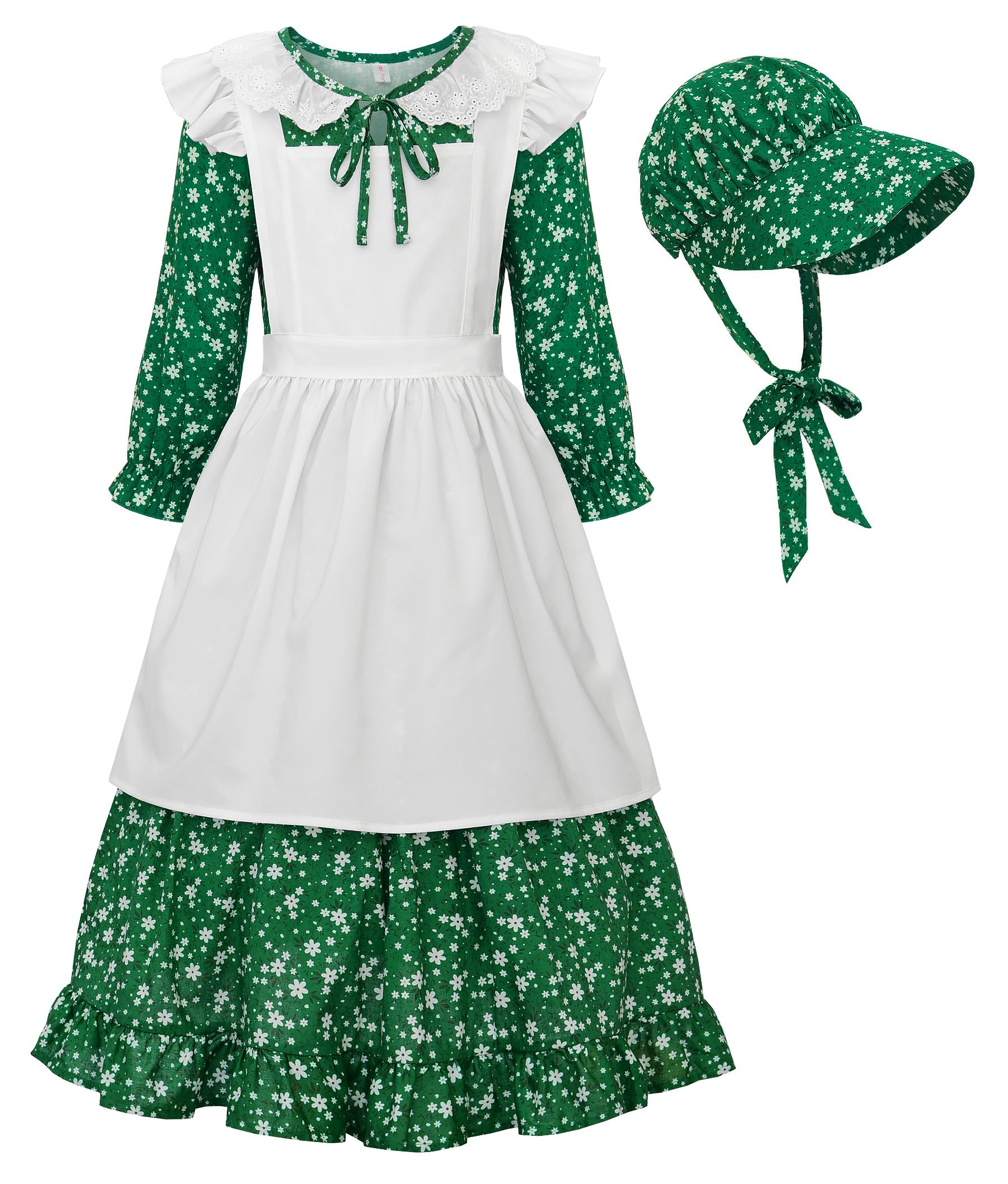 ReliBeauty Pioneer Girl Dress Colonial Prairie Costume Green 150