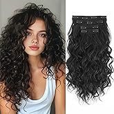 Curly Hair Extensions,LEOSA 4PCS 16 inch Clip in Hair Extensions Short Soft Natural Hairpiece Lace Weft Curly Wave Clip Ins Extensions Invisible for Women,Natural Black