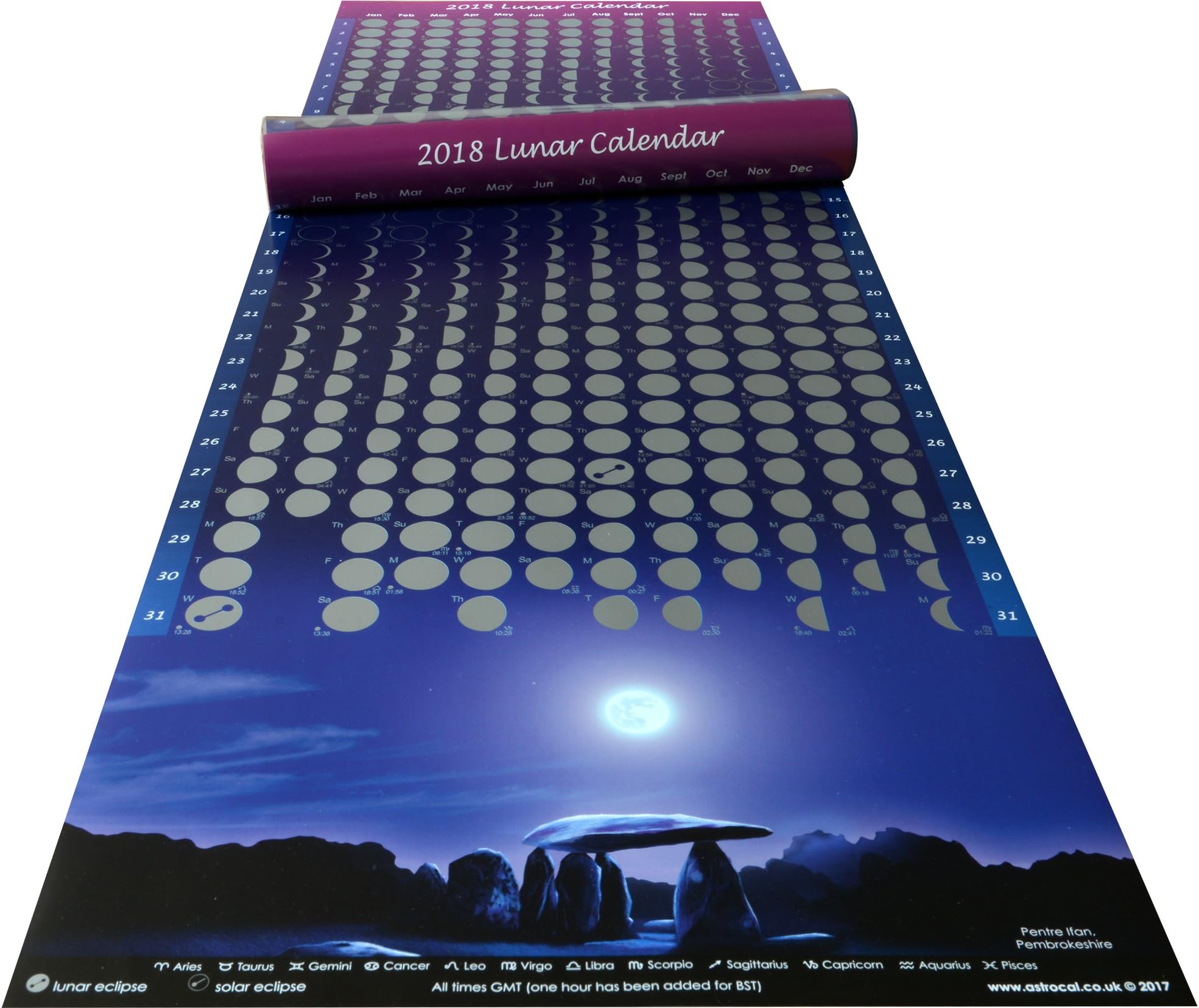 Moon Calendar Silver Lunar Phase Poster 2018