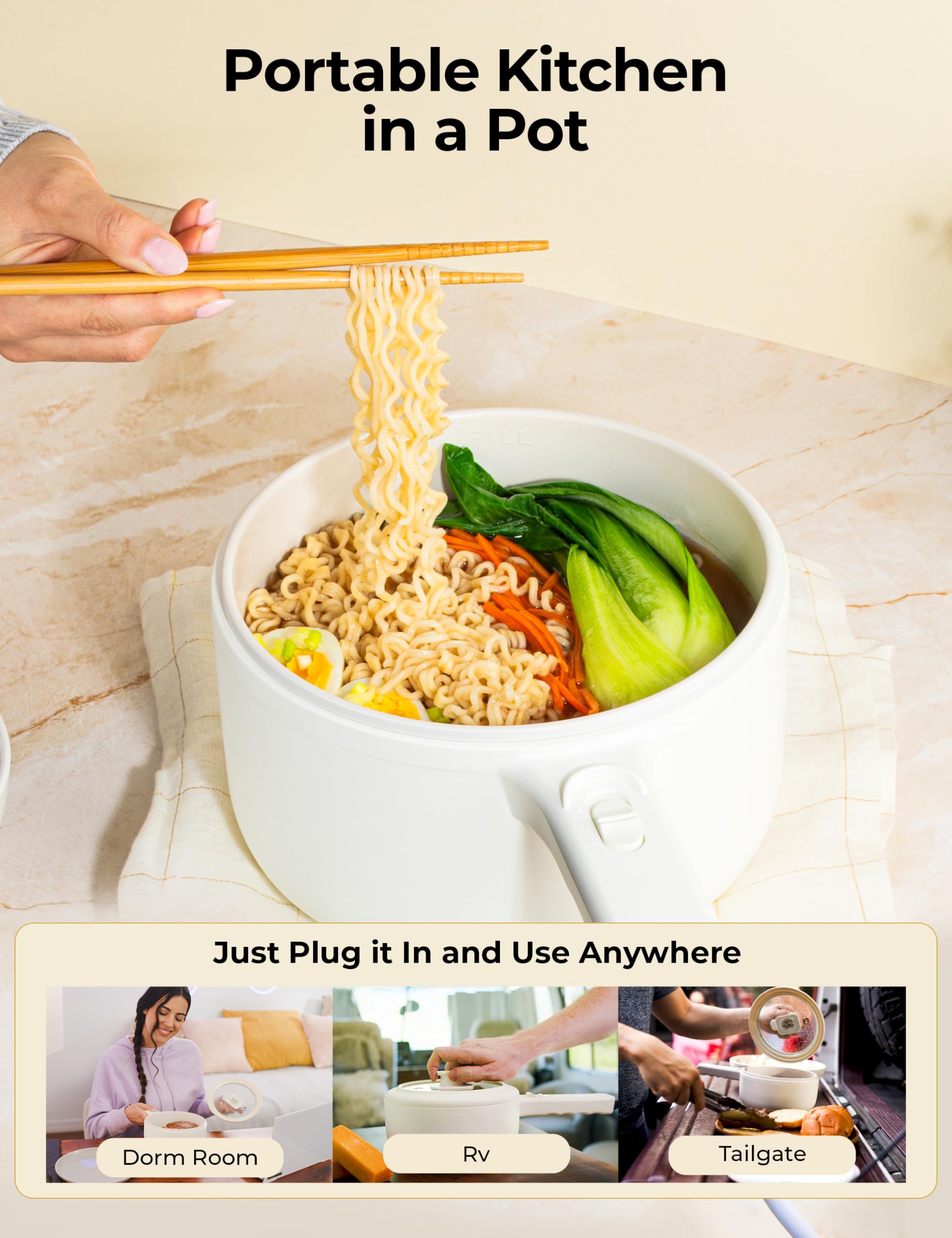 CERAMAX Electric Hot Pot for Cooking, Portable Hotpot Pot Electric Cooker Frying Pan for Dorm Room Essentials, Camping, RVs - 2024 Model