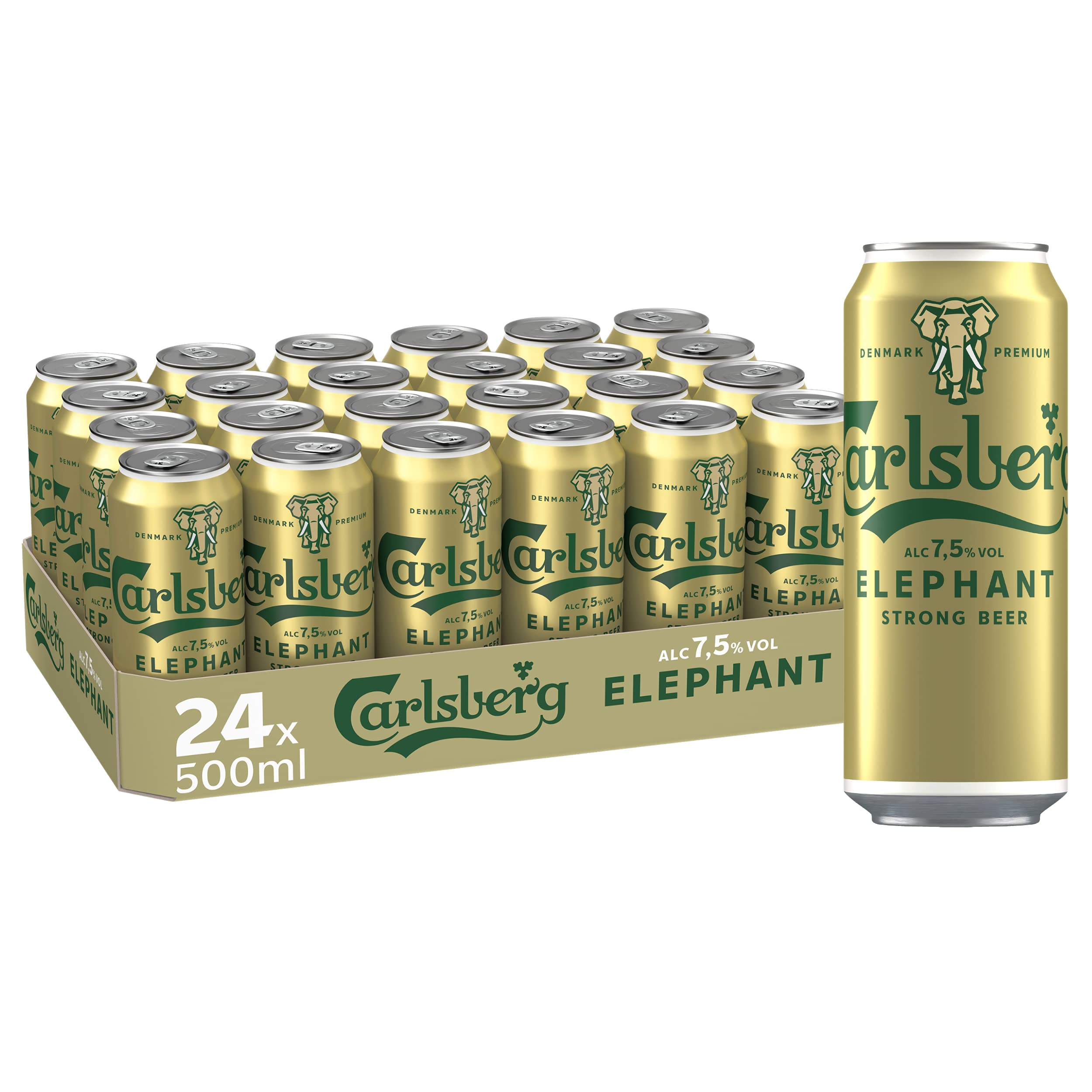 Carlsberg Elephant 7,5 % Vol. Dosenbier 0,5 l | 24 Starkbier Dosen in kraftvoll, herbem Geschmack | Bier Palette Einweg (24 X 0,5 l)
