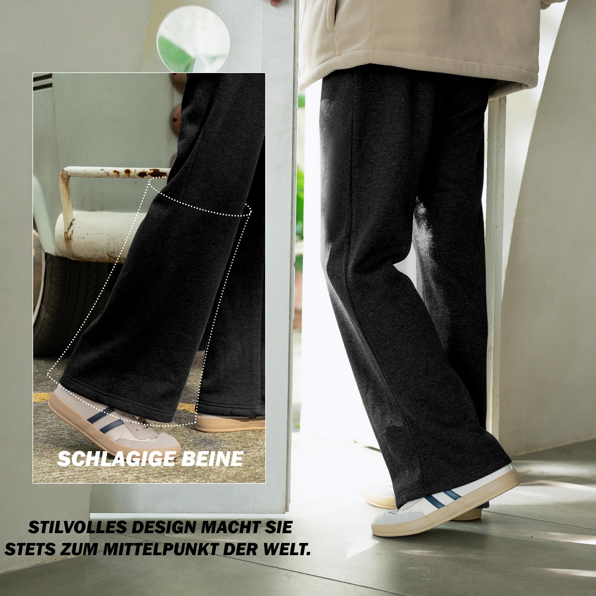 ineepor Jogginghose Herren Baumwolle Weites Bein Thermo Winterhose Warme Trainingshose Gefüttert Fleece Hose Baggy Sweatpants Lang Bootcut Flare Freizeithose XS-5XL 3