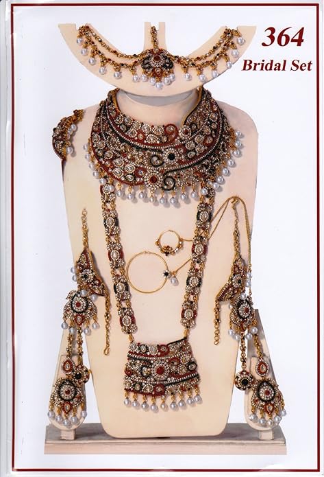 Buy NAK's Gold Finish Bridal DULHAN 9 Peice Necklace Set, Bollywood Style Wedding Jewellery at 