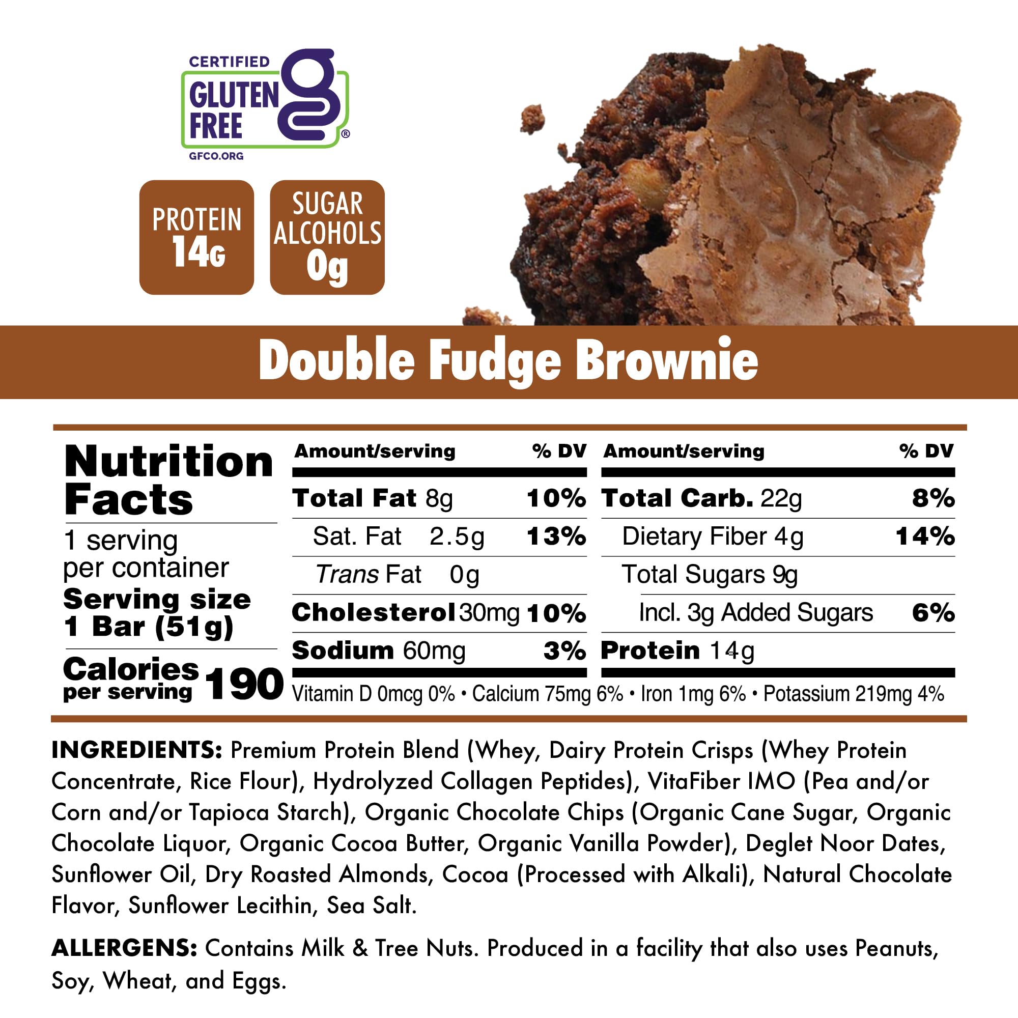 Bonk Breaker Collagen Protein Premium Protein Bar Gluten-Free, 15g Protein, Double Fudge Brownie Flavor, 51g Bar (12 Pack)