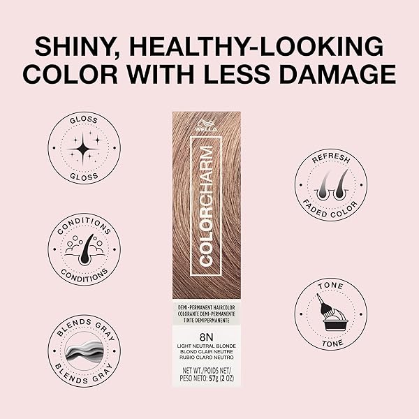 COLORCHARM DEMI PERMANENT HAIR COLOR, 8N LIGHT NEUTRAL BLONDE, GLOSS, REFRESH & TONE, 2 FL OZ