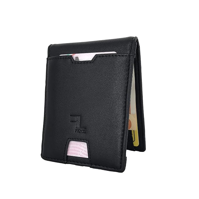 title=FIQUEL Portafoglio Uomo Piccolo Sottile con Clip Fermasoldi, Portacarte di