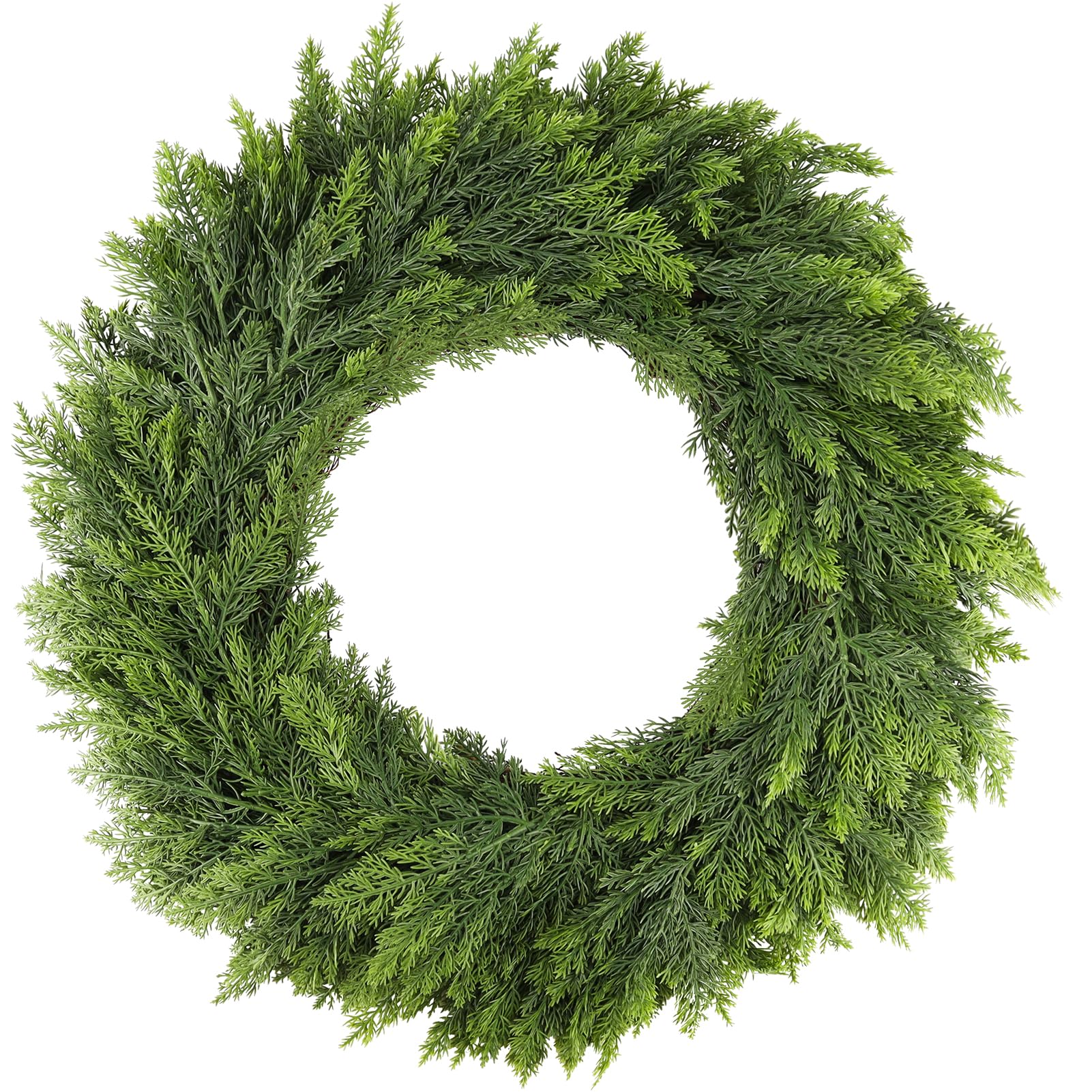 Photo 1 of 22 Inch Cedar Christmas Wreath - Christmas Wreaths for Front Door, Real Touch Artificial Green Faux Xmas Pine Cypress Wreaths for Home Indoor Outdoor Decor