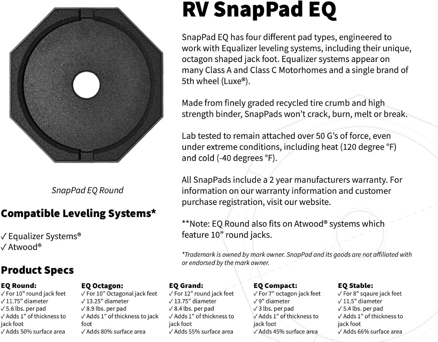 Amazon Com Snappad Eq Stable Permanently Attached Rv Leveling Jack Pad For Equalizer 8 Inch Square Landing Feet Stable 4 Pack Automotive