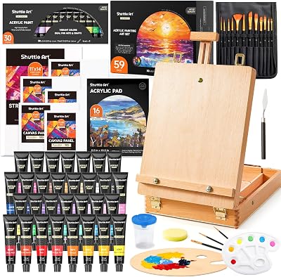 Shuttle Art 59 Pack Acrylic Painting Set with Tabletop Easel and Accessories