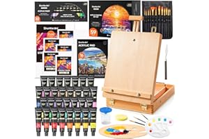 Shuttle Art Acrylic Painting Set, 59 Pack Professional Painting Supplies with Wood Tabletop Easel, 30 Colors Acrylic Paint, C