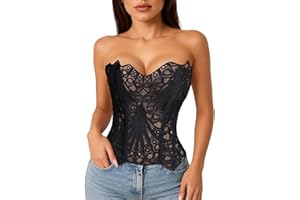 Lacework Corset Top for Women Sexy Textured Sheer Floral Lace Bustier Cincher Lace-up Corset Halloween Overbust Top