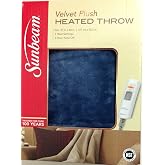 Sunbeam Electric Heated Plush Throw Machine Washable Personal Controller with 3 Heat Settings and Auto-Off, Size 50" x 60" Lagoon Blue