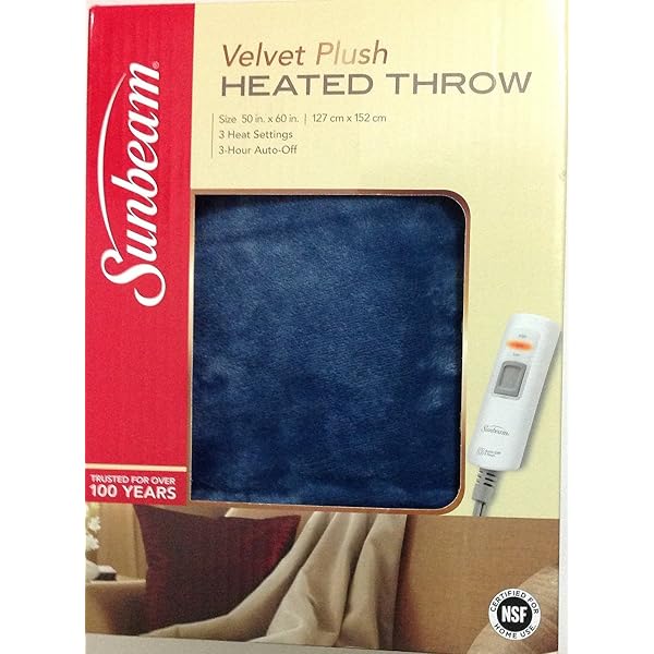 Amazon.com: Sunbeam Velvet Plush Heated Throw (Slate) 50 x 60 3-Heat  Setting with 3 Hour Auto Off : Home u0026 Kitchen