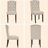 Yaheetech Dining Chairs Set of 6 Beige Upholstered Tufted with Nailhead Trims view 7