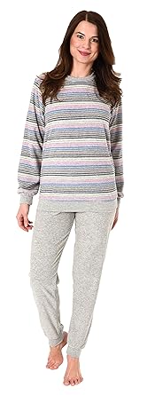 Normann Damen Frottee Pyjama Schlafanzug in Streifenoptik - auch in Übergrössen bis 60/62