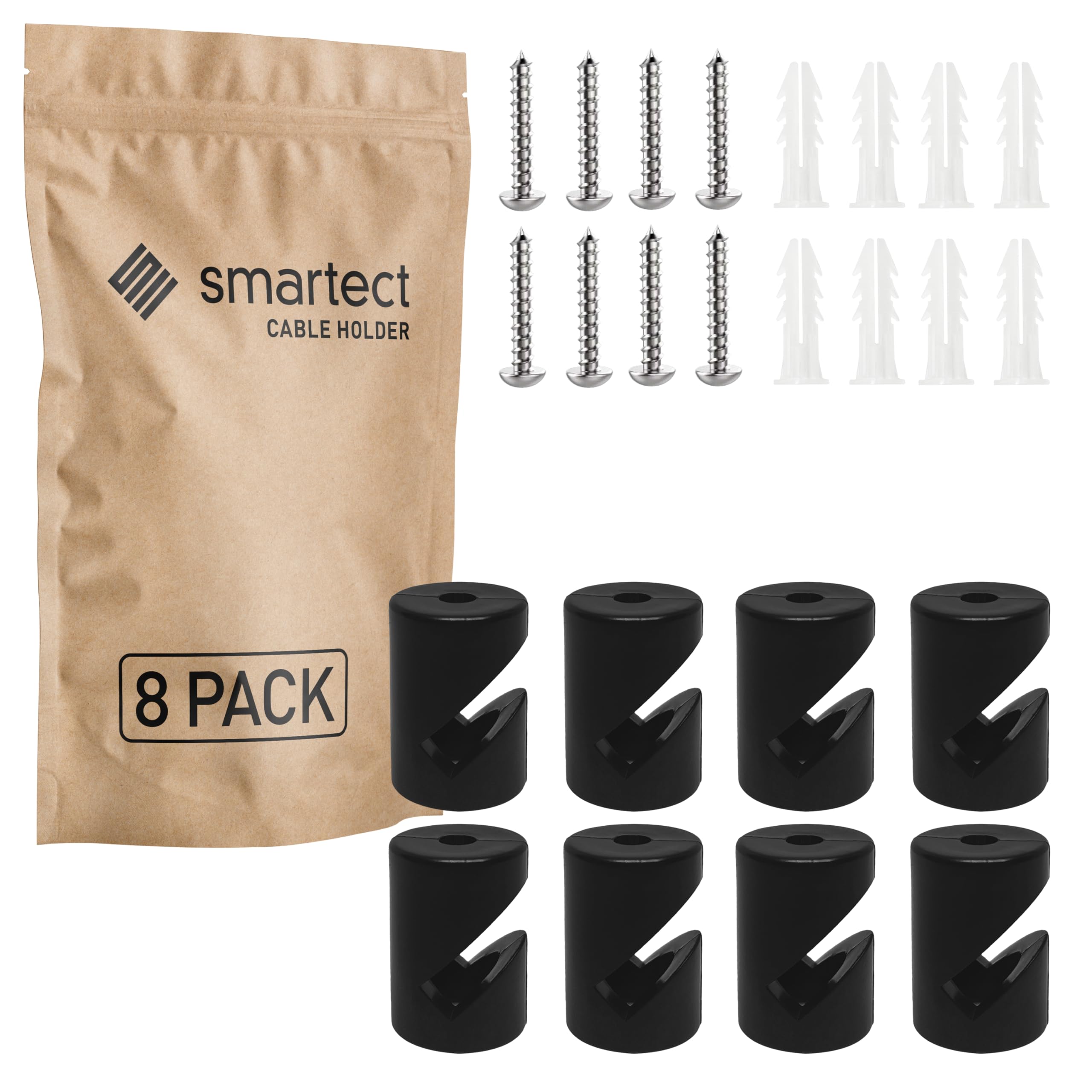 smartect Wall and Ceiling Pins [8 Pieces, Black] Cable Decentralizer with wall Plugs and Screws Included, Ceiling Light Hook for Your DIY Project
