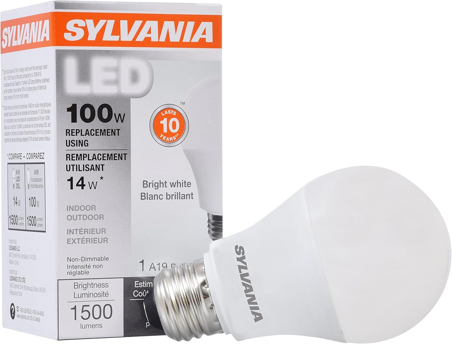 Sylvania Home Lighting 78098 Sylvania, A19 Led Light Bulb, 100W Equivalent, Efficient 14W