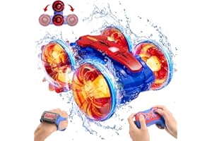 JQMEG Remote Control Amphibious Gesture RC Boat Car - 4WD Waterproof Stunt Vehicle With LED Lights, Water Beach Pool Toys for Kids Ages 4-12 - Gifts for Boys Girls (Blue&Red)