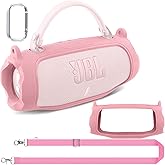 co2CREA Silicone Case for JBL Charge 6 Portable Waterproof Bluetooth Speaker, Portable Travel Soft Cover with Shoulder Strap, Protective Skin Case (Pink)